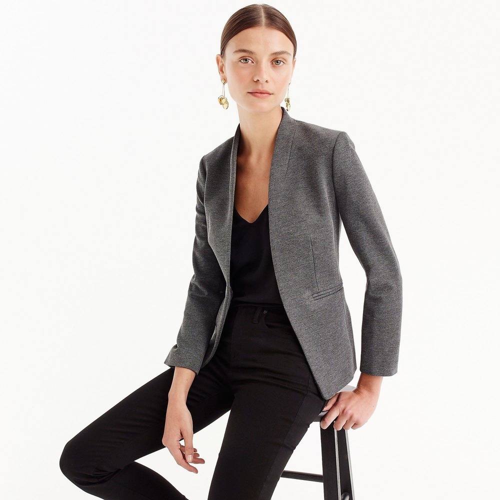 J.Crew Going Out Blazer Size 8‎ Grey Collarless Open Front Jacket Minimalist NEW
